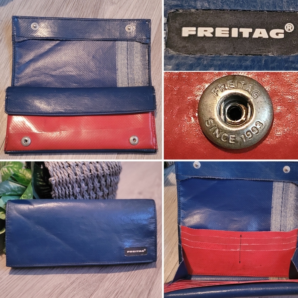Freitag F555 Caroline 8" x 3.5" (~20cm x 9cm) Blue and Red Wallet Cardholder